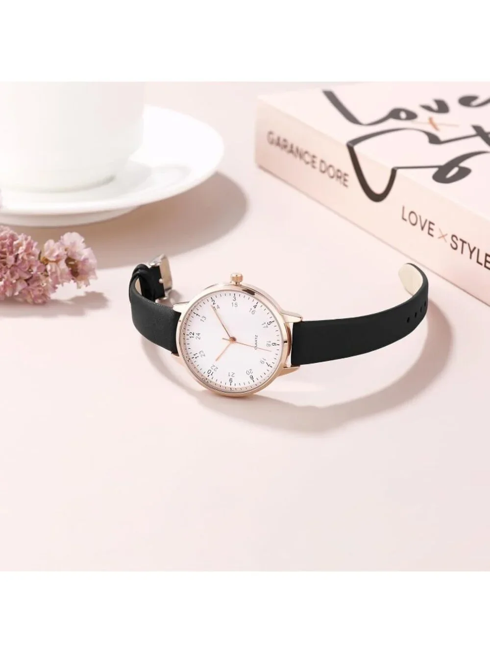 Women's Black White Dial Dainty Analog Leather Waterproof Reloj Para Mujer Watch